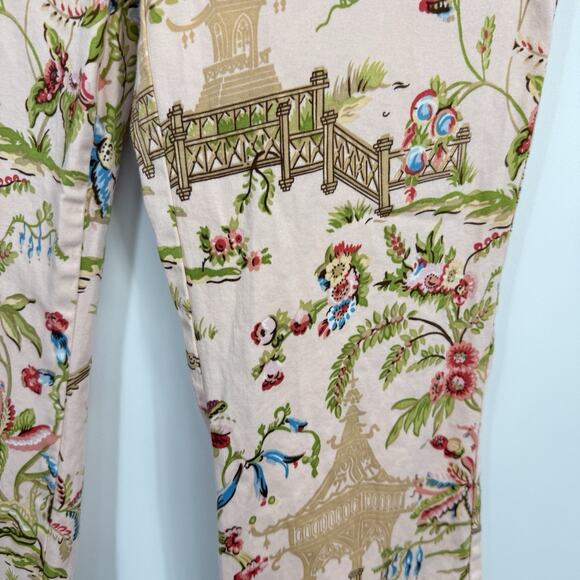 Christie Jill Asian Print Crop Pants Vintage size 6P Pink Stretch Cotton sateen - Picture 7 of 14